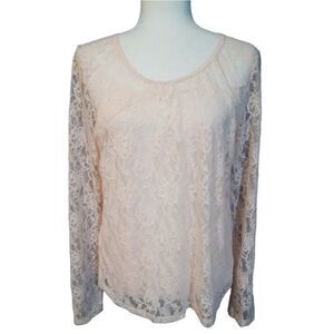 French Laundry Blush Pink Antique Style Lace Long Sleeve Blouse Size XL